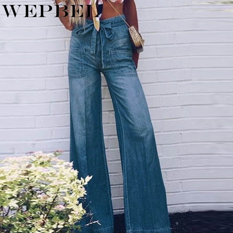 WEPBEL û  Mid-Waist Washed Ƽ  Wide-Leg Pants   ĳ־ Ϲ ̽  Loose Bleached Jeans